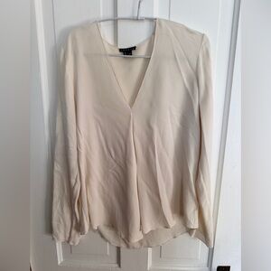 Theory Silk Cream V-Neck Blouse size medium